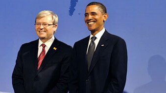 Barack Obama and Kevin Rudd at the G-20 Pittsburgh summit, September 2009 (Reuters: Philippe Wojazer)