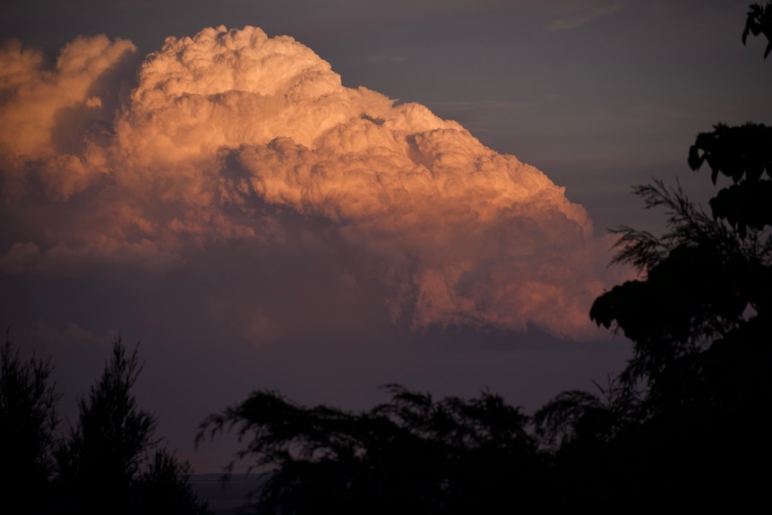 The storm as it moved off to sea at sunset on the Sunshine Coast.