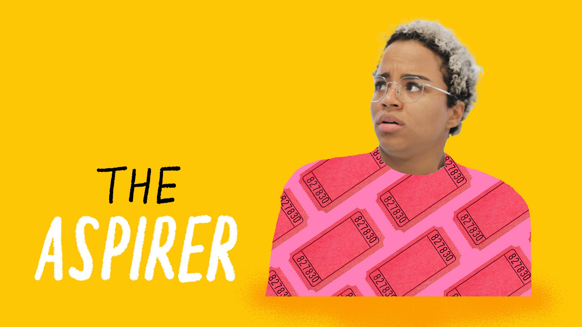 Subhead title: The Aspirer. Yellow background, woman with pink top covered looks concerned.