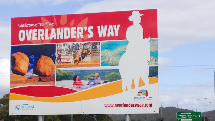 A road sign for the Overlander's Way, otherwise known as the Flinders Highway