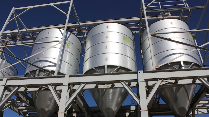 Grain silos at Bede Burke's egg farm