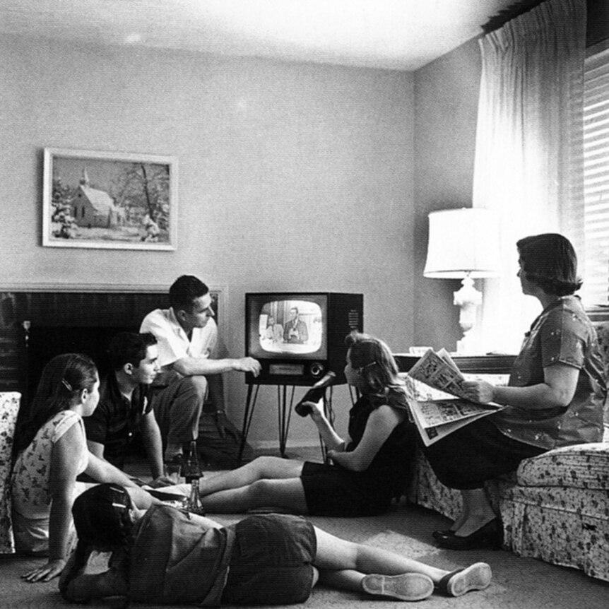 A family watching television, c. 1958