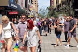Sunshine brought shoppers in big numbers to Rundle Mall in Adelaide.