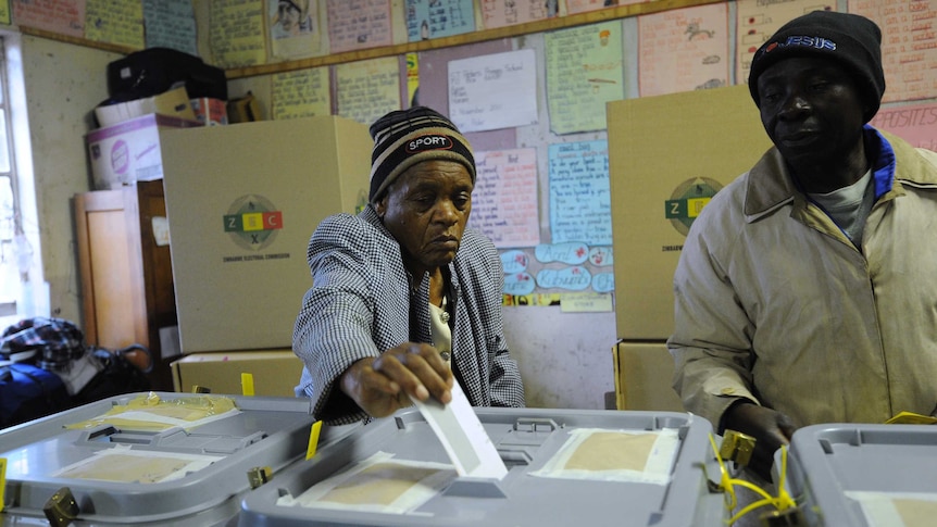 Chizema Najika, 80, casts her vote in Harare.