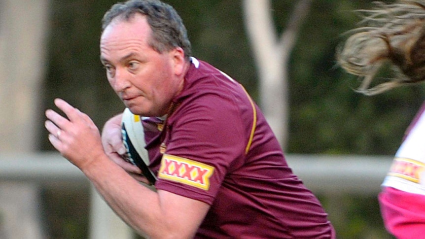 Barnaby Joyce plays in a Federal Members State of Origin Touch Football match.
