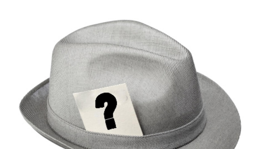 Press hat with question mark note in the band