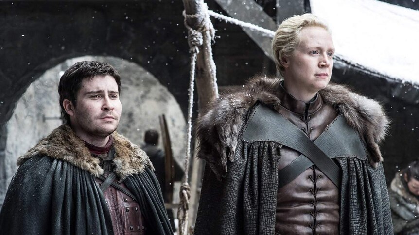 Gwendoline Christie and Daniel Portman as Brienne and Podrick in Game of Thrones season seven