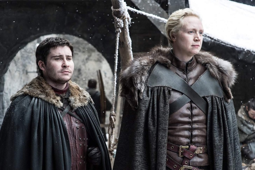 Gwendoline Christie and Daniel Portman as Brienne and Podrick in Game of Thrones season seven