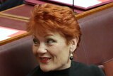 Senator Pauline Hanson looks over her shoulder in the Senate