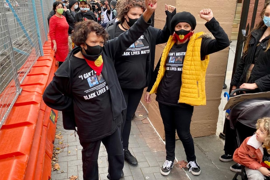 People outside court