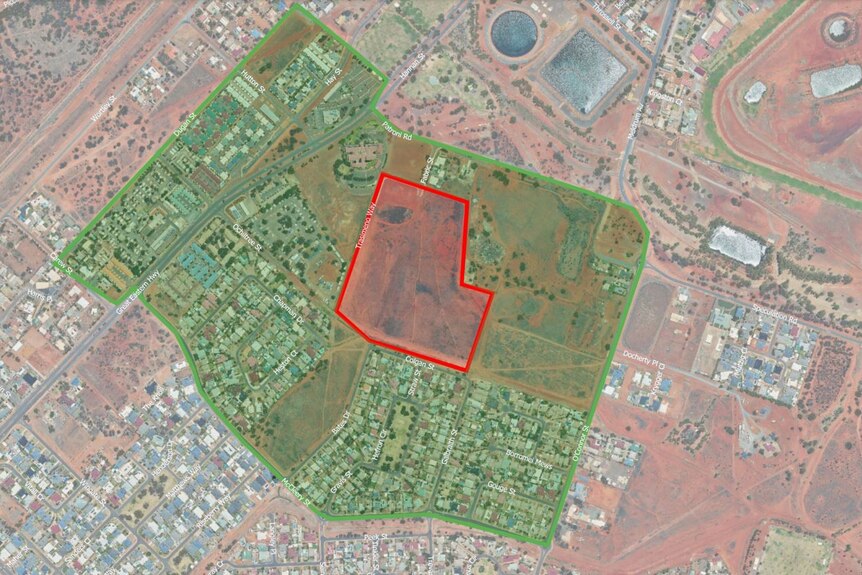 A map outlining the proposed site of a 1,000-bed mining camp in Kalgoorlie-Boulder.   