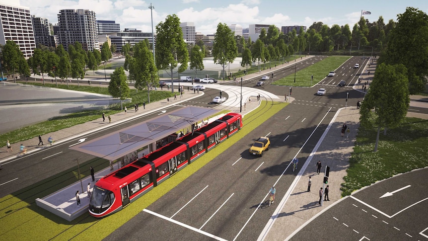 An artists impression showing London Circuit and Commonwealth Avenue.