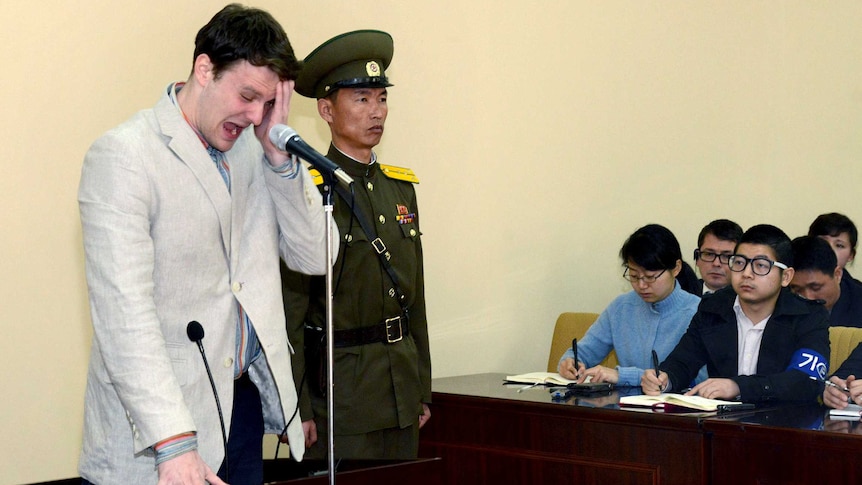 Otto Warmbier tearfully confesses he tried to steal a propaganda banner in North Korea