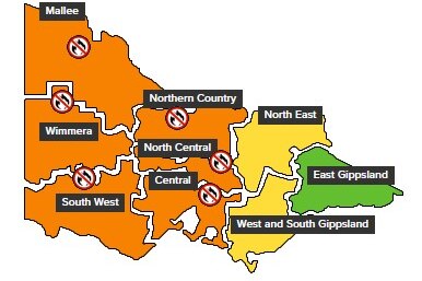 A map of Victoria with fire regions highlighted