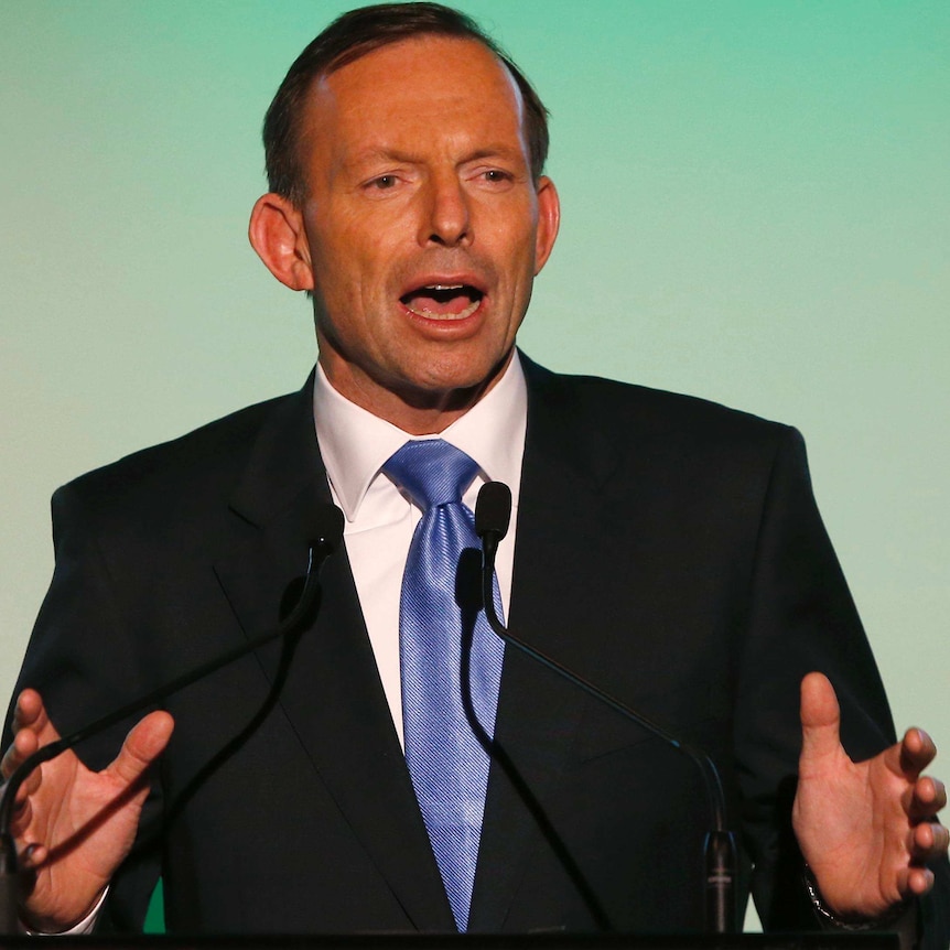 Prime Minister Tony Abbott delivers a speech.