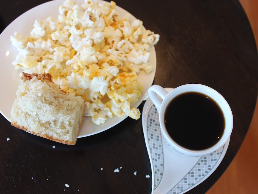 Popcorn, and bread called dabo, served during a traditional Ethiopian coffee ceremony.