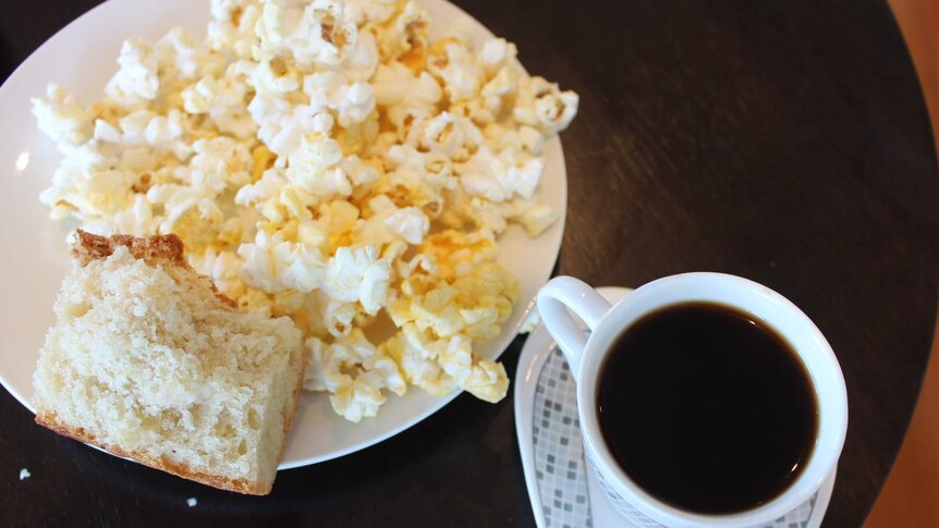 Popcorn, and bread called dabo, served during a traditional Ethiopian coffee ceremony.