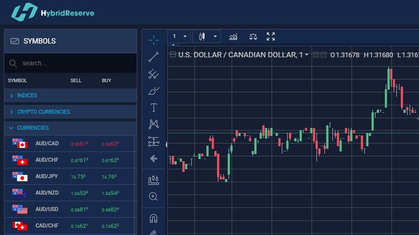 A screen shot from HybridReserve website showing foreign exchange trading data.