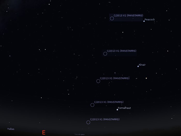 Path of comet C/2013 X1 PanSTARRS between 1 and 20 June