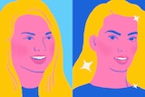 The left unenhanced visual of a blonde woman next to the right yassified version of her.