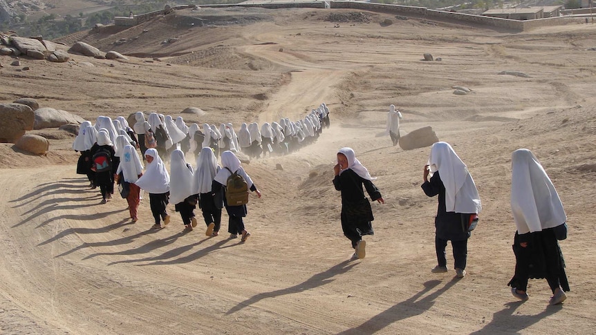 Afghanistan Girls walk to school in Daikundi province