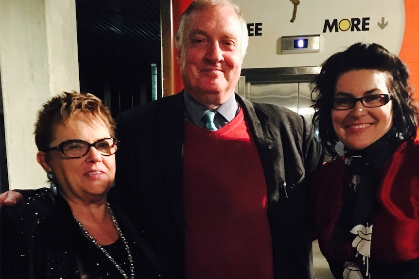Lindy Chamberlain (left) with Malcolm Brown and Alana Valentine at the Seymour Centre.