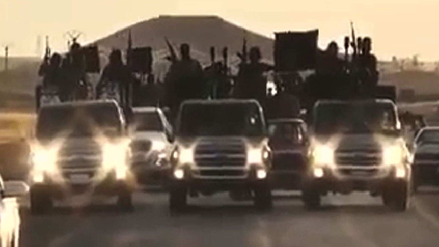 Purported image of IS recruits riding in trucks