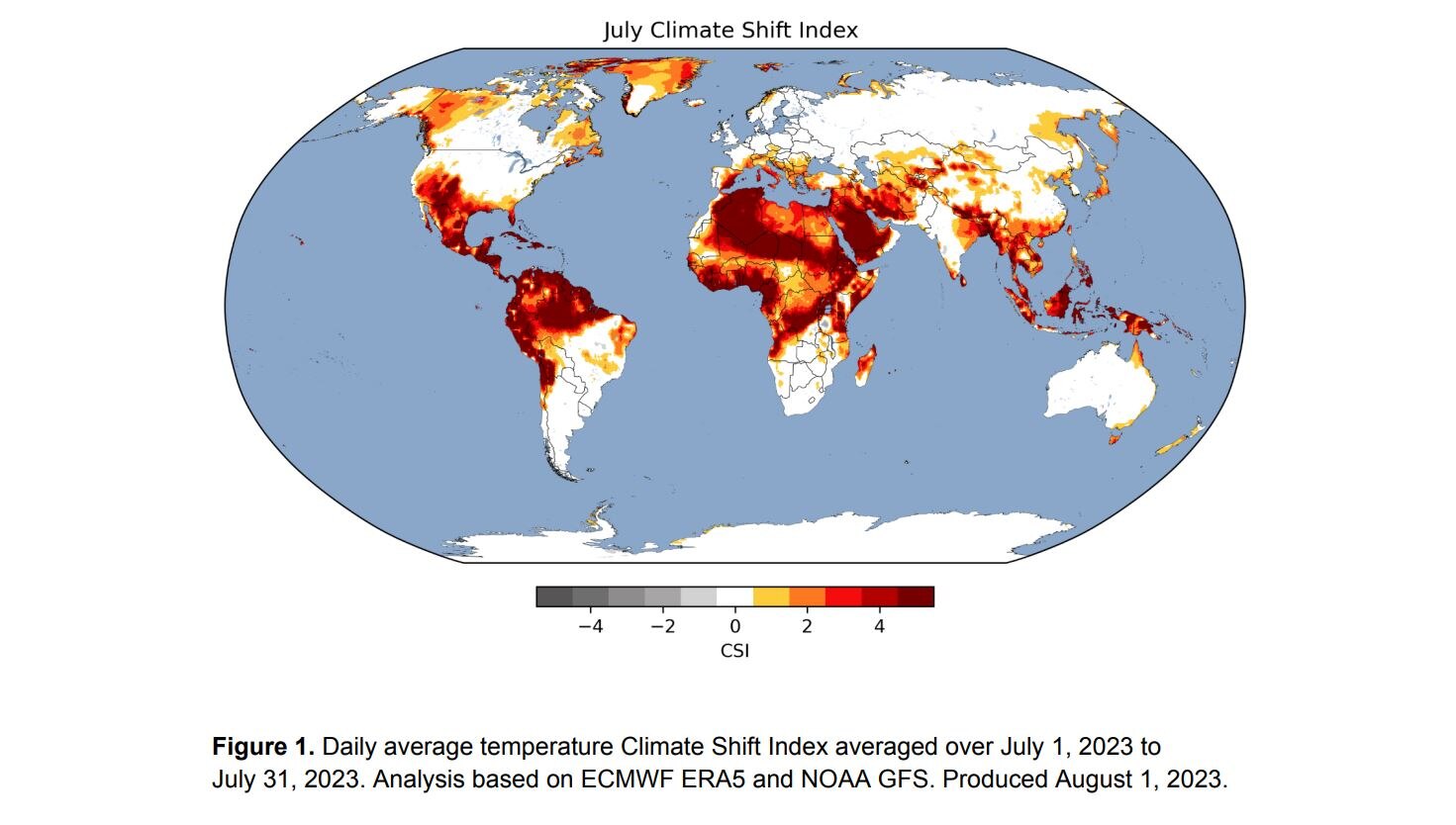 Areas of the world where climate change made July heat more likely