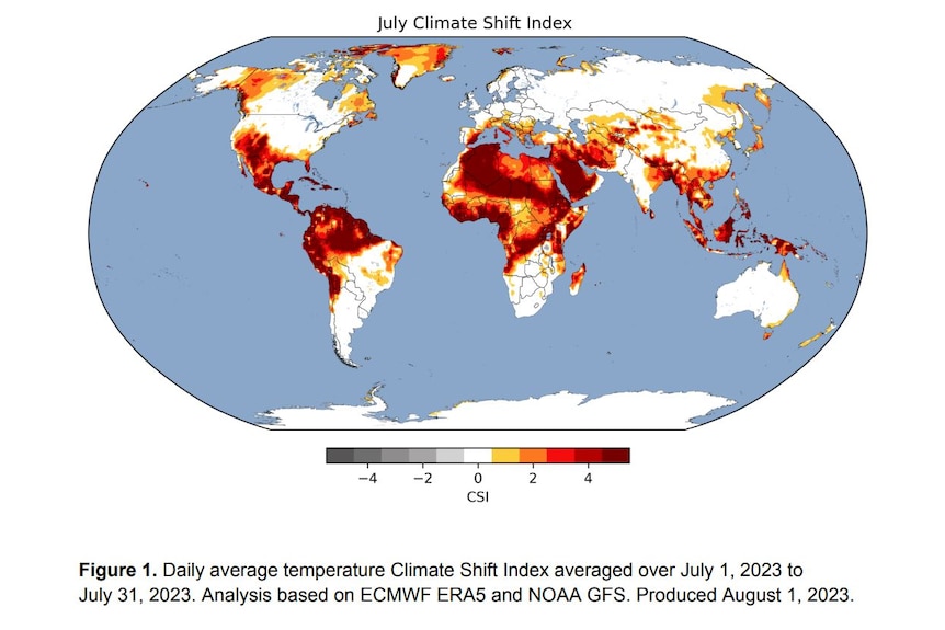 Areas of the world where climate change made July heat more likely