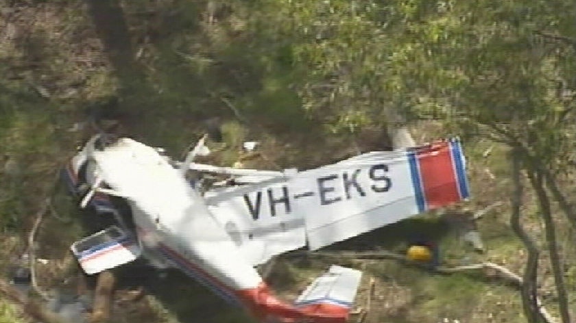 Aerial view of light plane wreckage in Merriwa, NSW