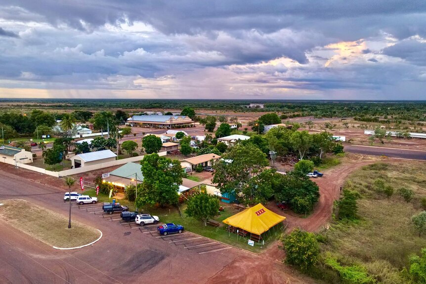 An aerial view of a small outback town