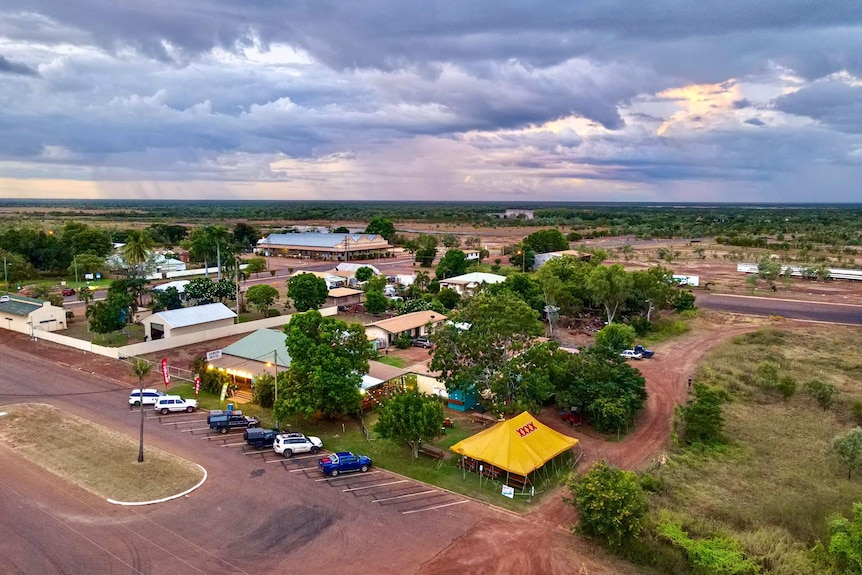 An aerial view of a small outback town