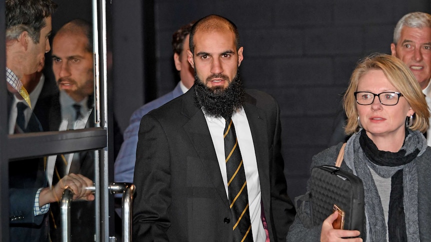 Bachar Houli arrives for his AFL appeal hearing