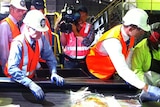 LtoR Mr Newman and Mr Abbott at the VISY recycling plant at Gibson Island in Brisbane on February 24.