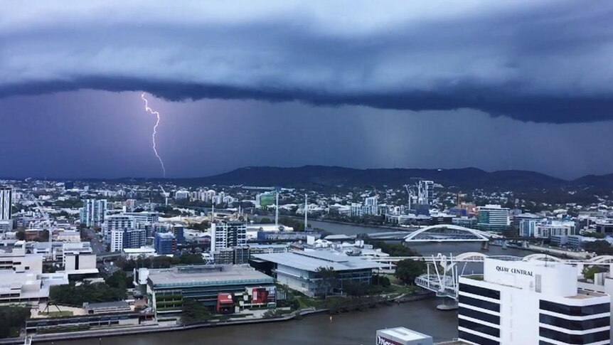 Lightning strike over Brisbane city