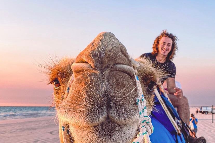 A man riding a camel
