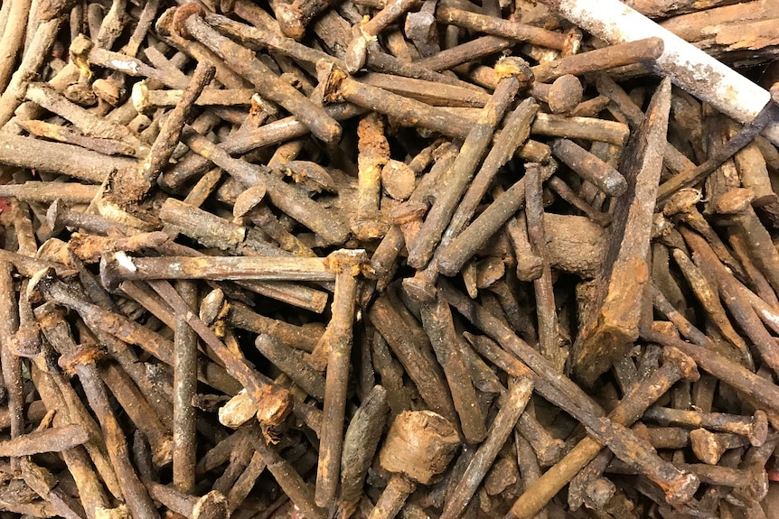 A pile of nails pulled from MV Krait