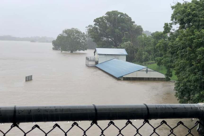 Grafton Sailing Club submerged in the Clarence River.