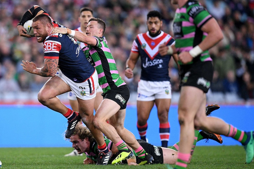 Jared Waerea-Hargreaves busts through a tackle