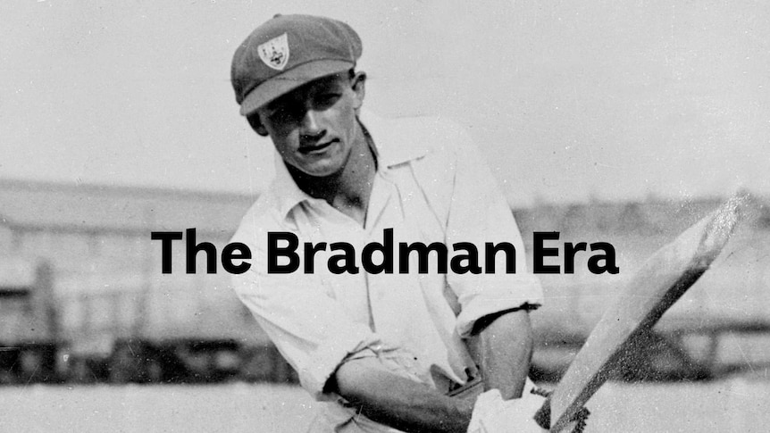 Black and white photo of Don Bradman