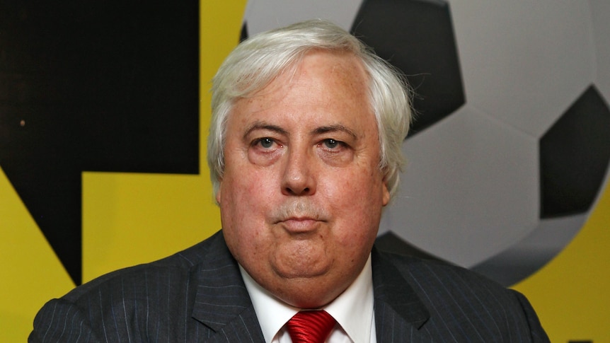 Billionaire mining magnate Clive Palmer speaks to the media after he announced the newly formed Football Australia,