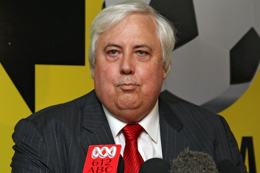 Billionaire mining magnate Clive Palmer speaks to the media after he announced the newly formed Football Australia,