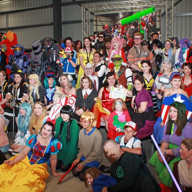 crowd of people dressed up in costume