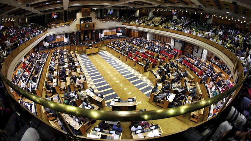 South Africa's Parliament in Cape Town is seen during a motion to impeach Jacob Zuma.