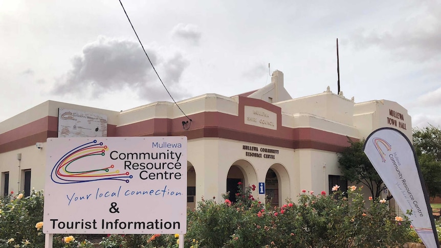 Mullewa Community Resource Centre on an overcast day with banner