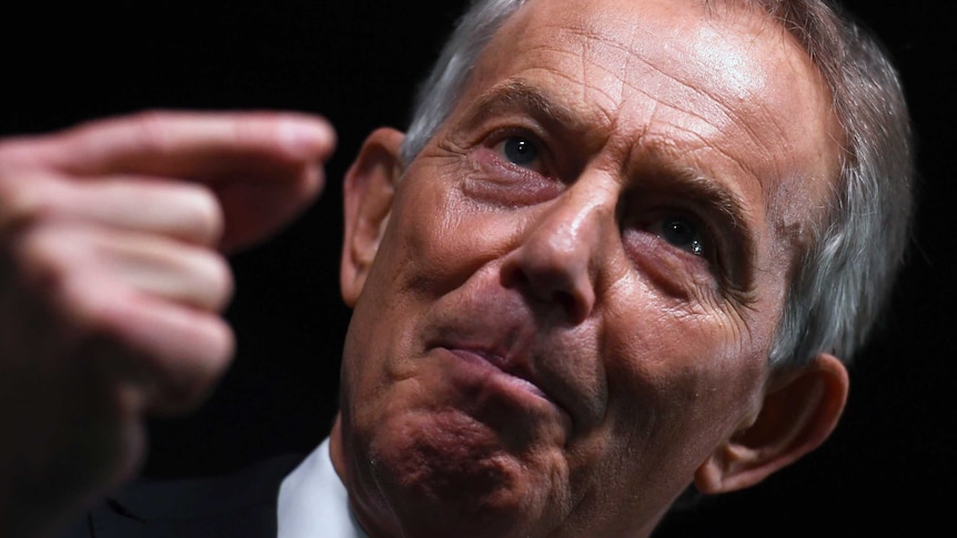 Former British Prime Minister Tony Blair delivers a keynote speech at a pro-Europe event in London.