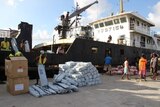Australian Cyclone Pam aid being unloaded in Vanuatu