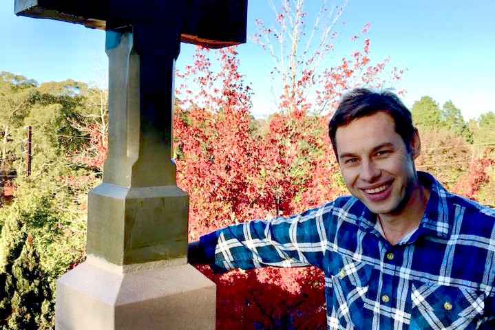 German stonemason Christian Frenzel at a church in the Adelaide Hills.