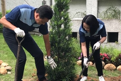 Calvin Chin planting trees.