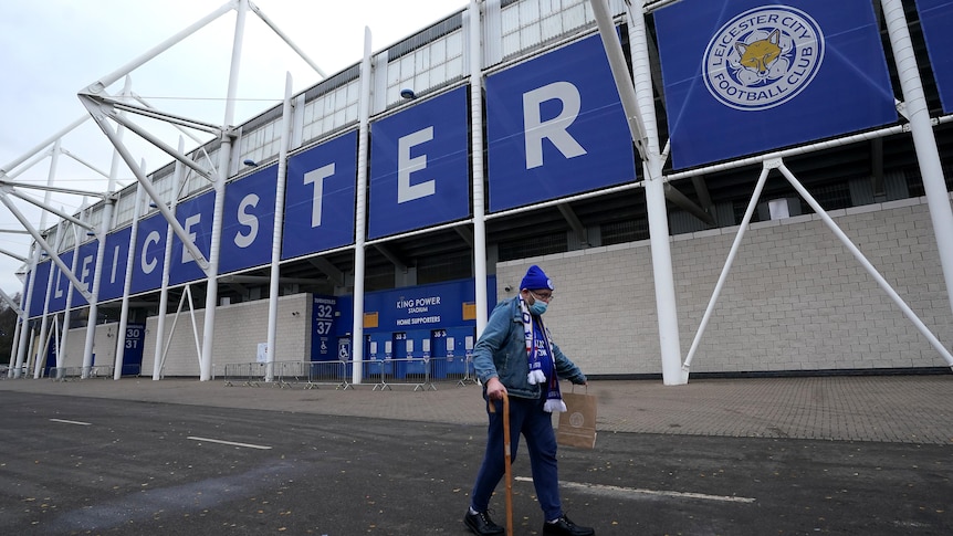 A Leicester City fan outside King Power Stadium